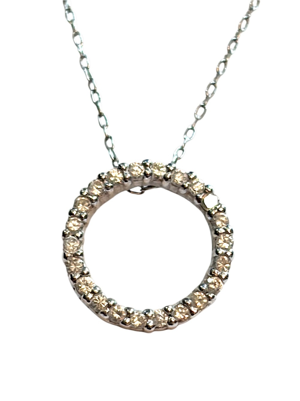 Sterling Silver CZ Circle Pendant Necklace 925